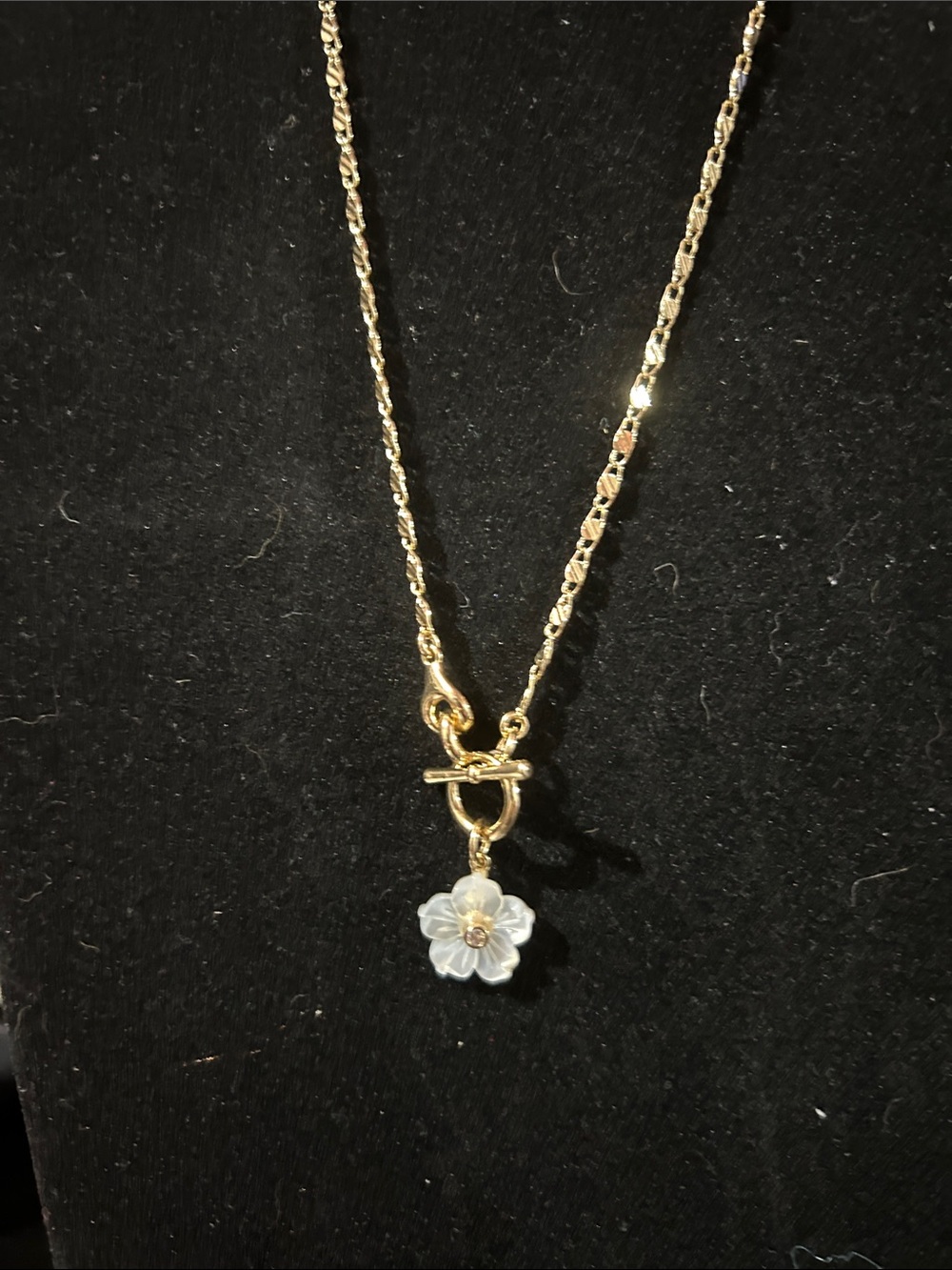 Luna Norte Gold Mother of Pearl Flower Toggle Necklace
